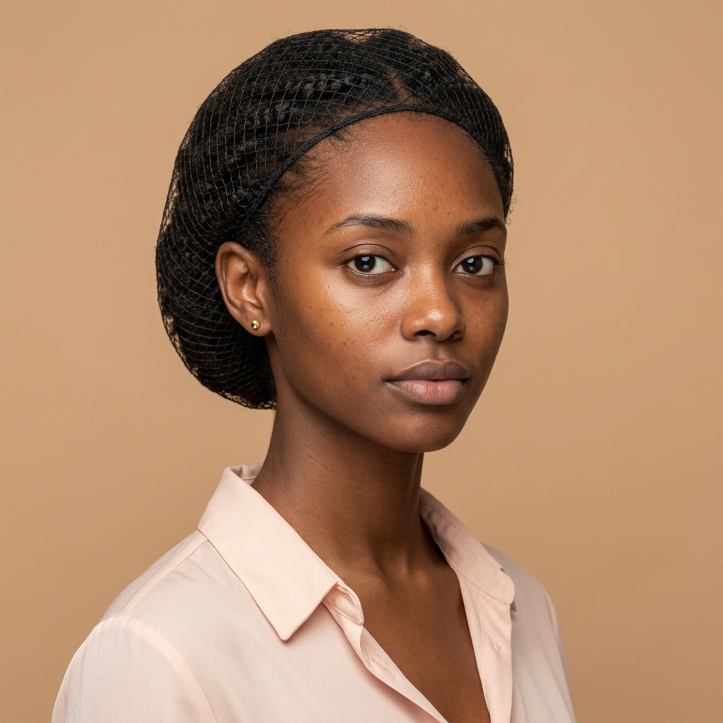 Nigerian woman before hair installation with a hair net