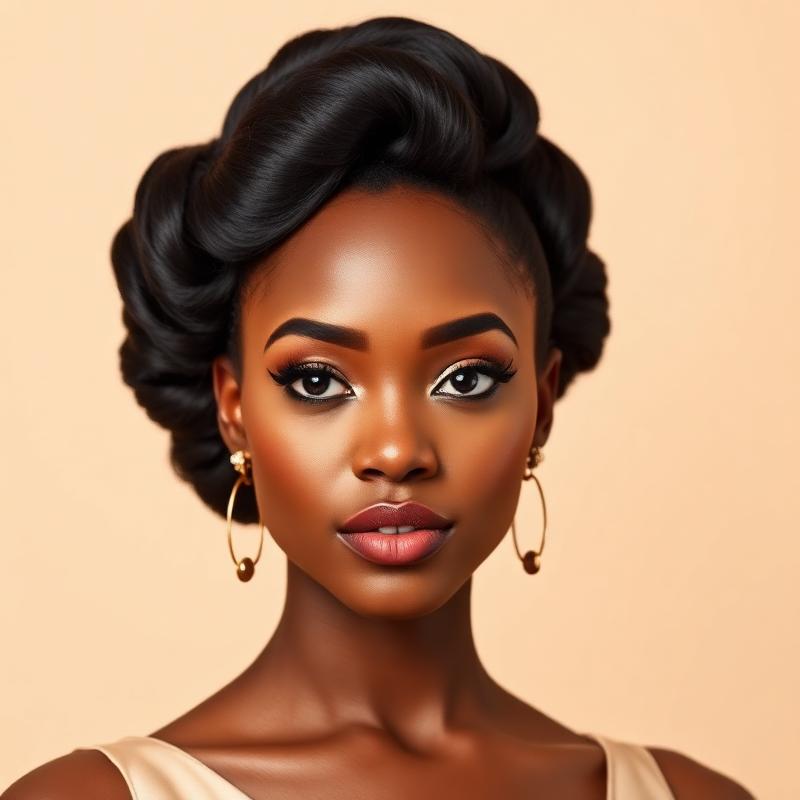 Nigerian woman with an elegant polished updo hairstyle