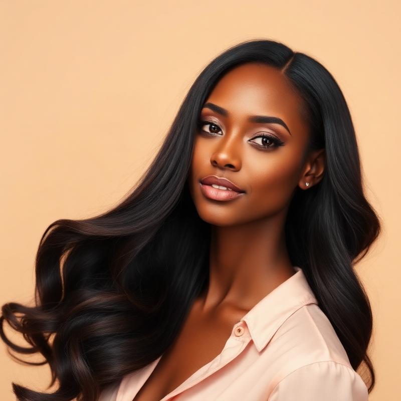 Nigerian woman with long, glossy, well-styled installed hair